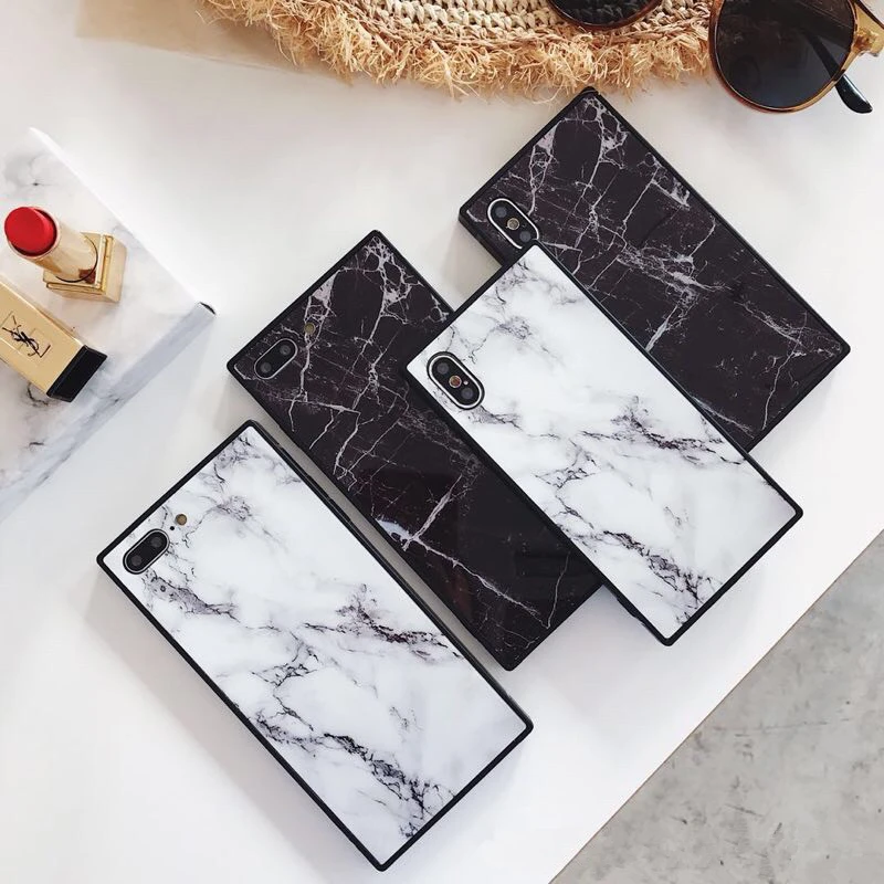 

Luxury marble fashion square soft silicone phone case for 6 6S S plus 7 7plus 8 8plus X XS XR Max vintage cute cover coque funda