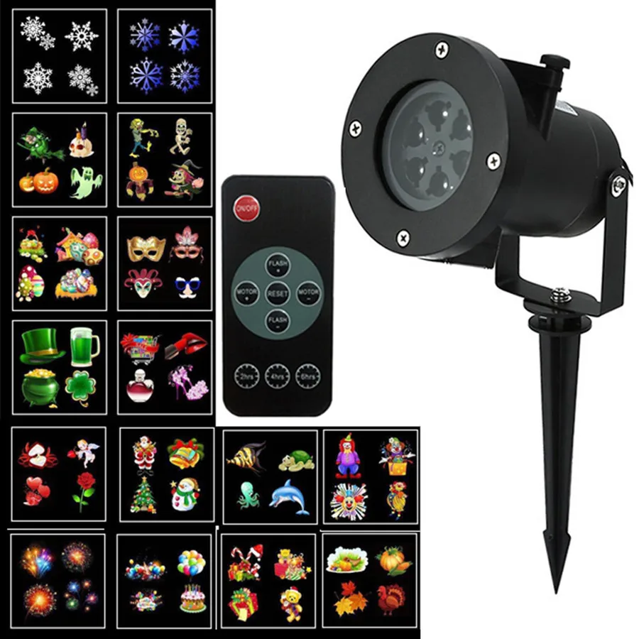 

Thrisdar 16 Pattern Outdoor Christmas LED Projector Light Waterproof Snowflake Projector Lamp Garden Party Disco Stage Light