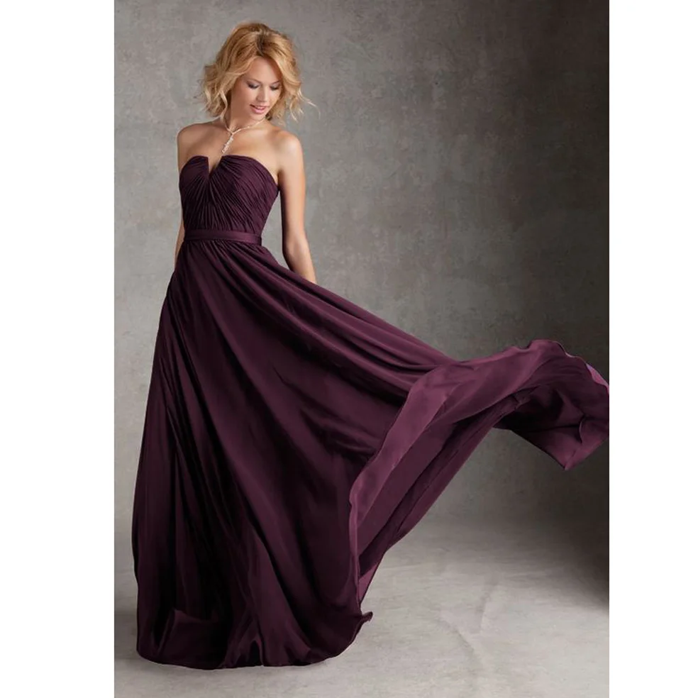 2016 Fashion Burgundy Wedding Party Gown Strapless Sleeveless Pleated A