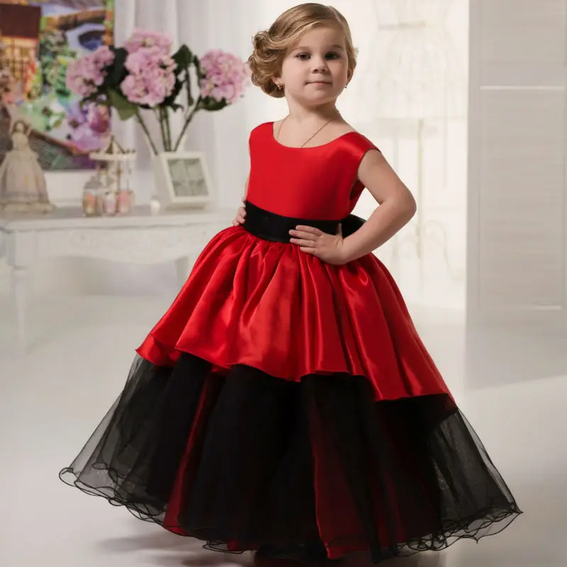 Ball Gown  Flower Girls Dresses For Wedding Gown Red Girl Birthday Party Dress Satin Dresses for 12 Year Olds for  Wedding