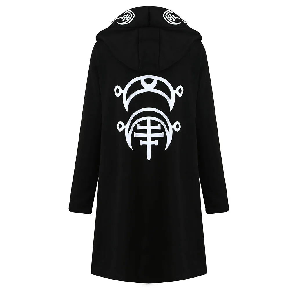 Women's coat Punk Moon Print Witch magic Hooded Black fashion Jacket Sweatshirt Plus Size Long Sleeve Gothic Sweatshirt#G8