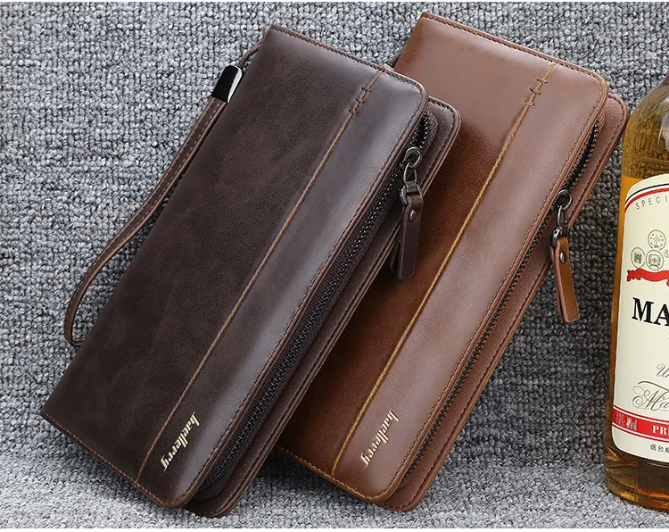 Baellerry Men Vintage Long Wallet Zipper Phone Pocket Purse PU Leather Male Money Pochette Clutch Bag Credit Card Holders