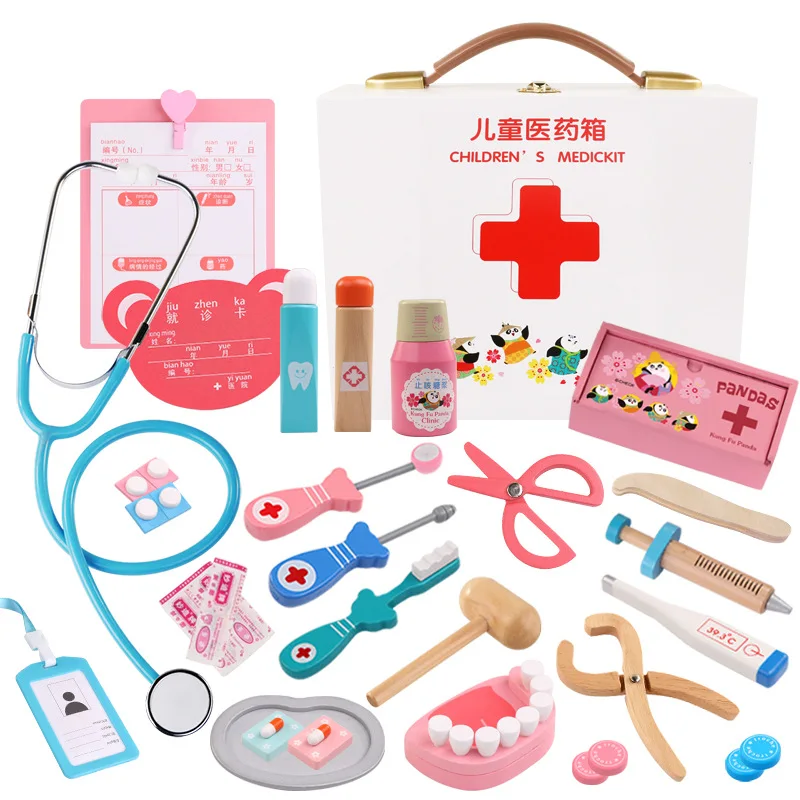 Jouets éducatifs en bois de docteur de jeu de semblant pour des enfants ensemble de coffre de médecine de Simulation médicale pour des Kits de développement d'intérêt d'enfants