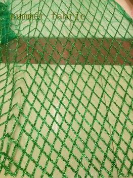

Green glued glitter African Tulle Lace Fabric hot sale African French Lace Fabric with gold glitter