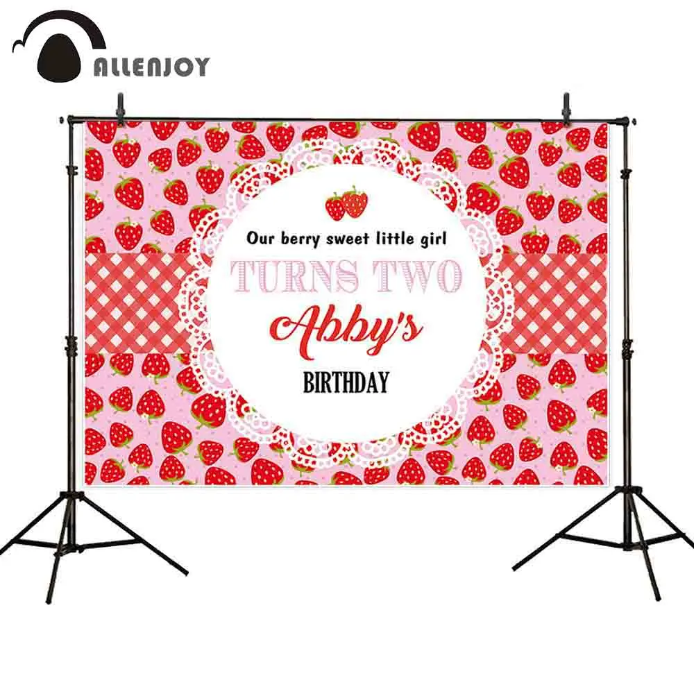 

Allenjoy photography background pink strawberry birthday party girl custom backdrop photocall photo shoot prop decoration