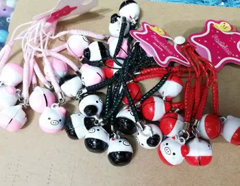 

New 50 Pcs Cartoon pig Bells lanyard Cell Phone Strap Charms Keychains Key Ring DIY Jewelry Making Accessories T10