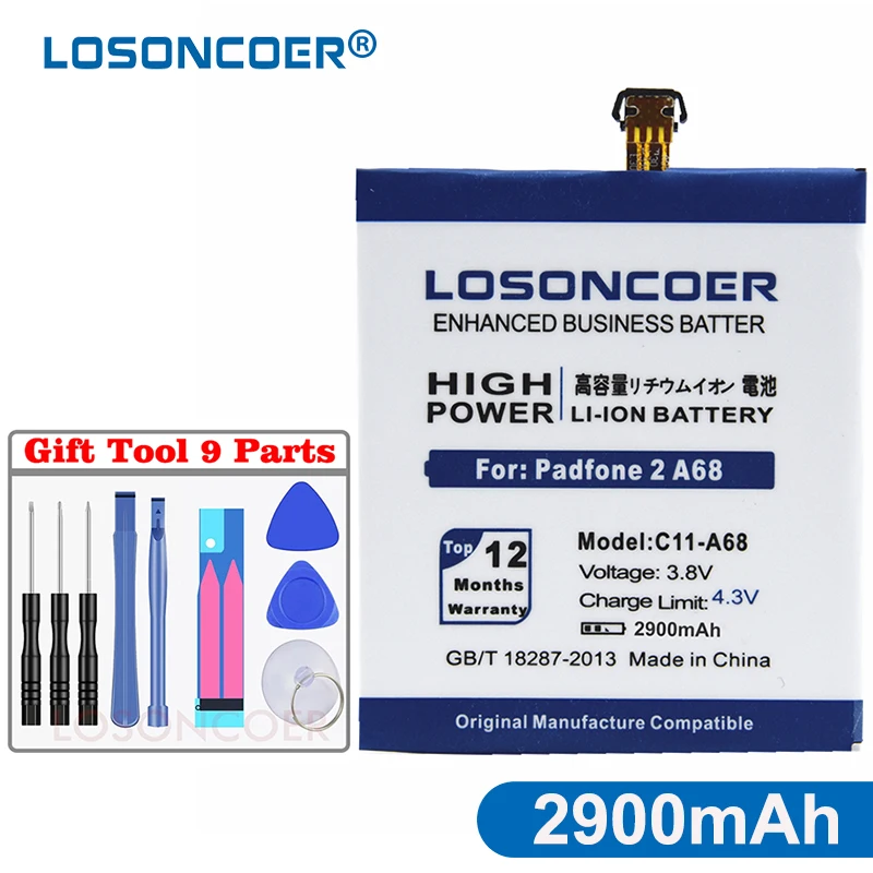 

LOSONCOER High Quality Accumulator 2900mAh For ASUS Padfone 2 A68 C11-A68 Battery Lithium-ion polymer battery Fast delivery