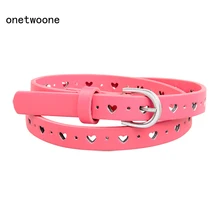 Cinturones de cuero PU para mujeres y niñas, diseñador de cintura de marca, correas de cinturón para niños, hebilla de Pin, P14604-1 en forma de corazón caramelo