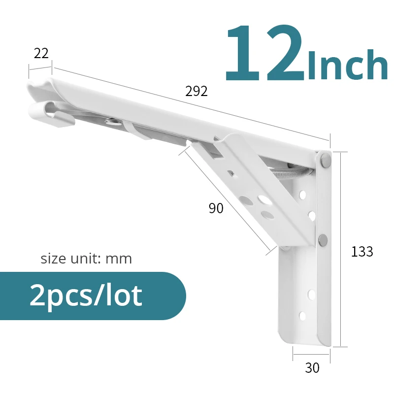 KAK 2 шт. треугольный складной угловой кронштейн ТЯЖЕЛАЯ ПОДДЕРЖКА Регулируемый Настенный настольный стол полка Кронштейн мебельная фурнитура - Цвет: White 12 inch