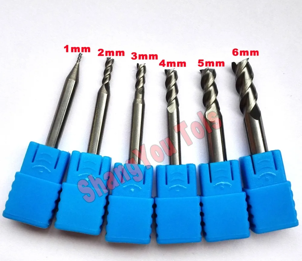

6pcs/set 1mm,2mm,3mm,4mm,5mm,6mm HRC50 3Flutes End mill for Aluminum Milling Cutter Tools Carbide CNC Endmill Router bits