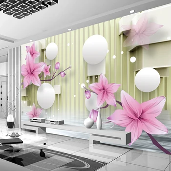

Custom Photo Mural Wall Modern Simple Living Room Sofa TV Background Lily Flower Non-woven Straw Texture Wallpaper Painting 3D