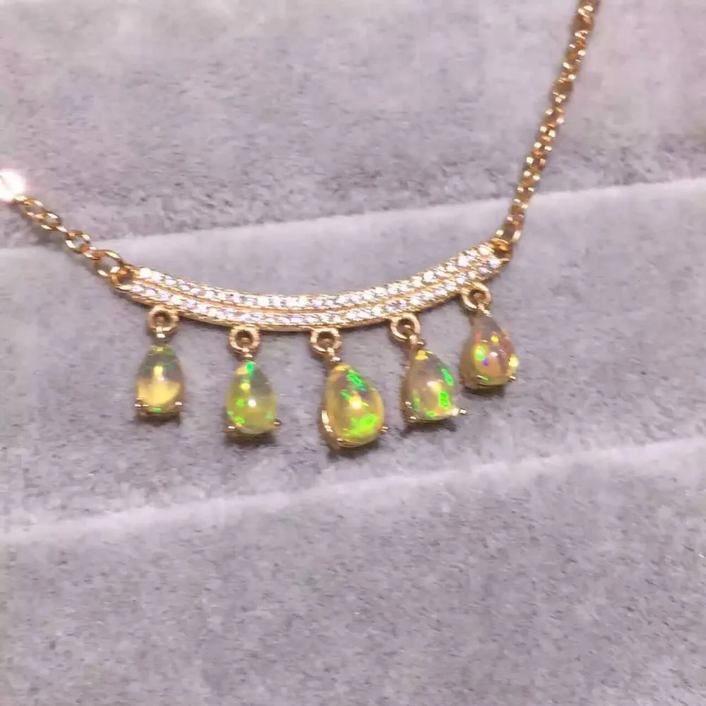 Collier opale multicolore naturel collier pendentif en pierres précieuses naturelles S925 argent él