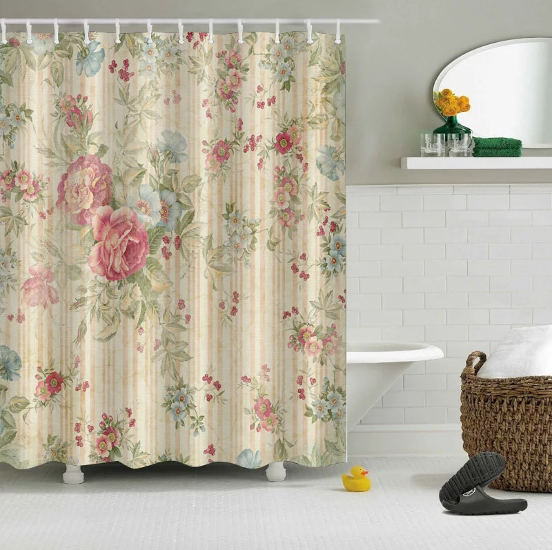 Online Hohe Qualität Verschiedene Benutzerdefinierte Wasserdicht Bad Schöne Blume Muster Dusche Vorhang Polyester Stoff Bad Vorhang
