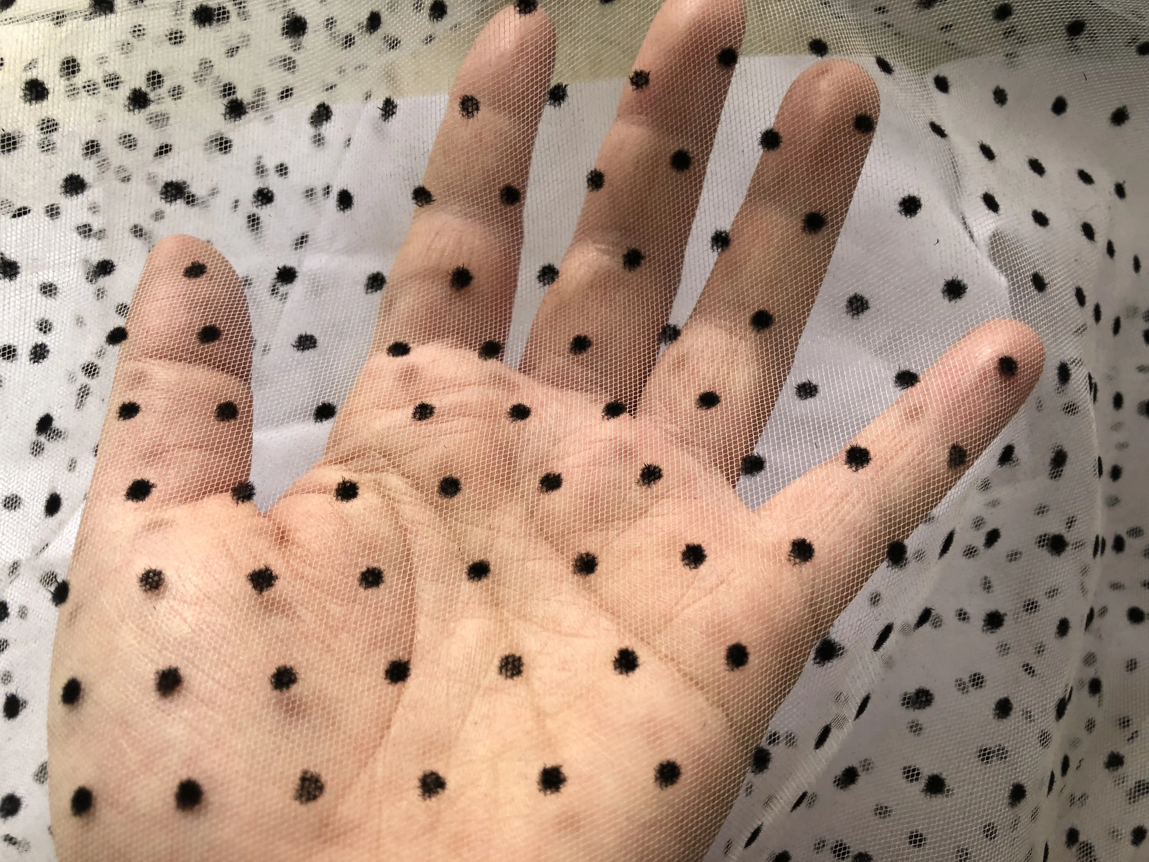 

160CM width 2mters/lot flocked polka dot black with white tulle high quality soft tulle for wedding dress tutu skirt decoration