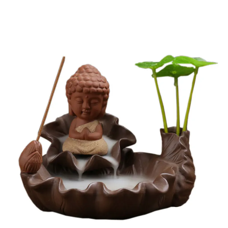 

Pottery Waterfall Buddha Incense Burner Little Monk And Taoist Priest Backflow Incenso Holder Creative Home Decor Ornament