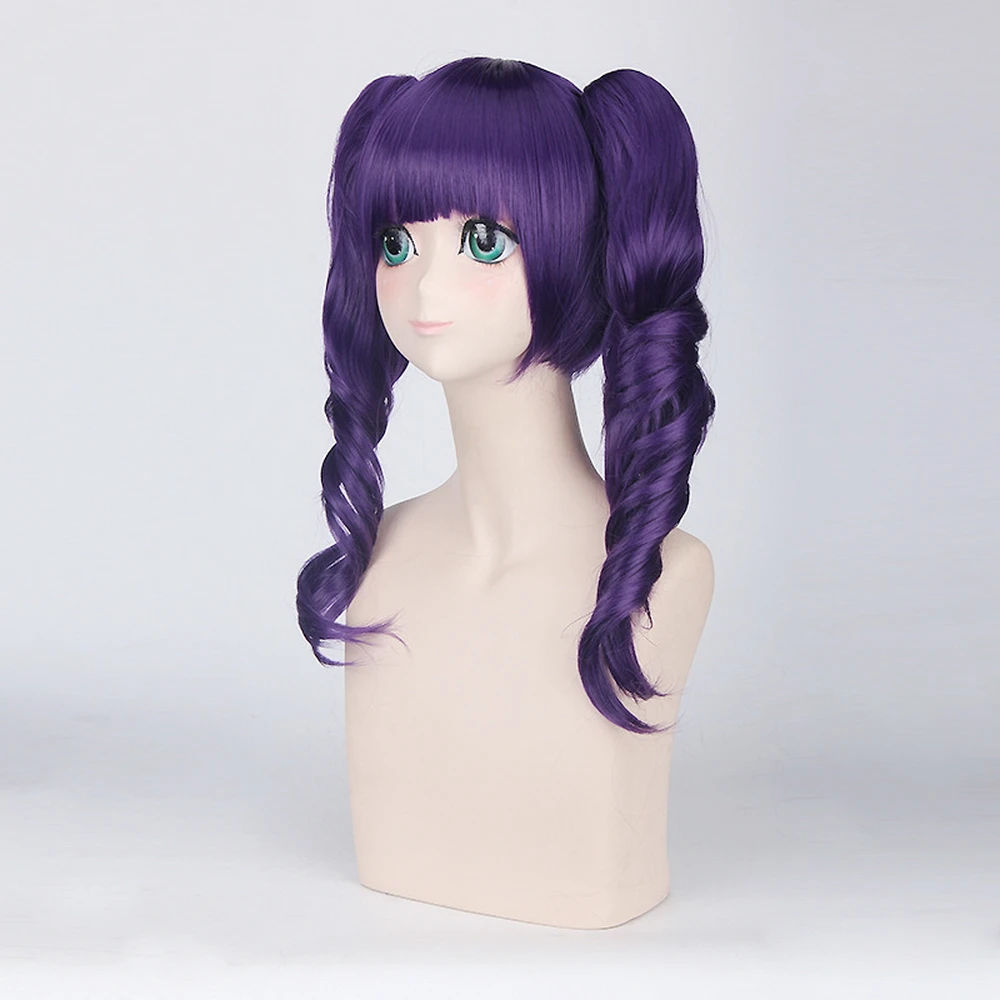 Cosplay&Ware [2]Bleach Katenkyoukotsu 40cm Long Cosplay Wig With Bangs Synthetic Fake Hair Purple Wavy Anime Costume Party Ponytails -Cosplay&Ware anime Shop
