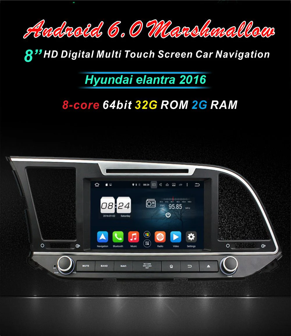 8 &quotOcta core Android 6 0 Автомобильный dvd gps Радио для hyundai elantra 2016 с 1024*600 Экран 2G DDR3 32G