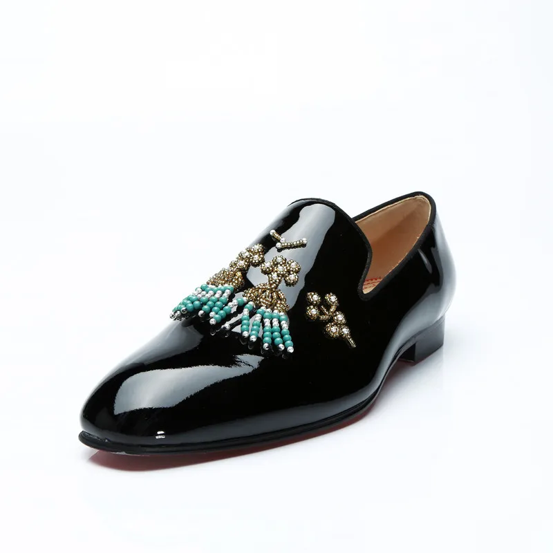 Qianruiti/Мужская обувь с бусинами, со стразами, без шнуровки, лоферы, лакированная кожа, обувь, EU39-EU46, цвет по индивидуальному заказу, мужская повседневная обувь