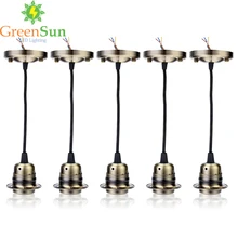 GreenSun, античная латунь, 5 шт., E27, ретро держатель лампы, подвесной светильник, набор шнуров, потолочный светильник, цоколь, Потолочная роза с кабелем 1,35 м