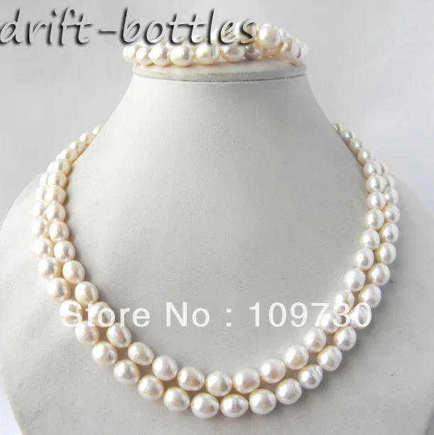 

Jewelry 00472 2Strands 18'' 8MM Teardrop White Freshwater Pearl Bracelet Necklace Set hot