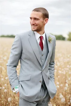 

Best selling light gray Two buttons Notch Lapel Groom Tuxedos Groomsmen Men Wedding Suits ( jacket+Pants+vest+tie)