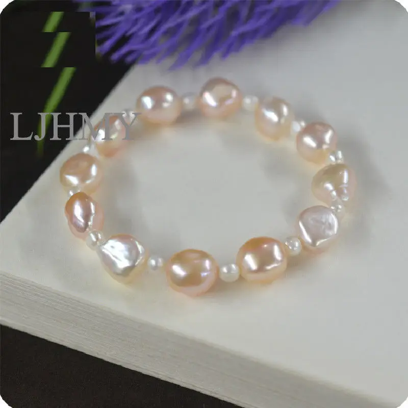 

LJHMY Classic Pink Baroque Freshwater Cultured Pearl Bead Nugget Bracelet Elastic