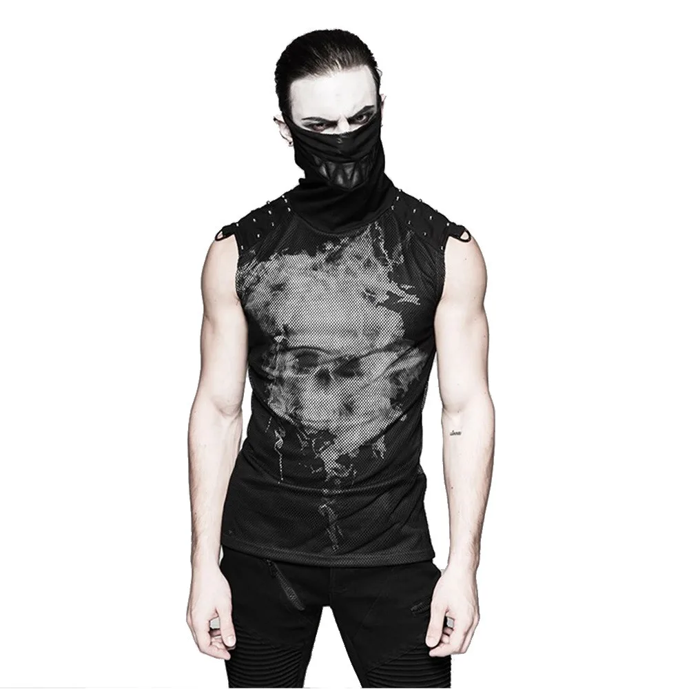 Punk Men Summer Sleeveless Vest Turtleneck Tank Tops