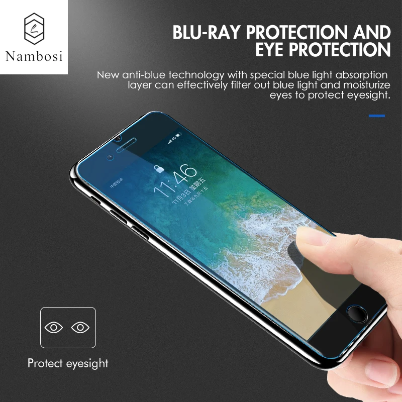 Nambosi, анти-синий светильник, закаленное стекло для iPhone 6, 7 Plus, защита экрана, совместима с Apple iPhone 7, 6【защита для глаз 】