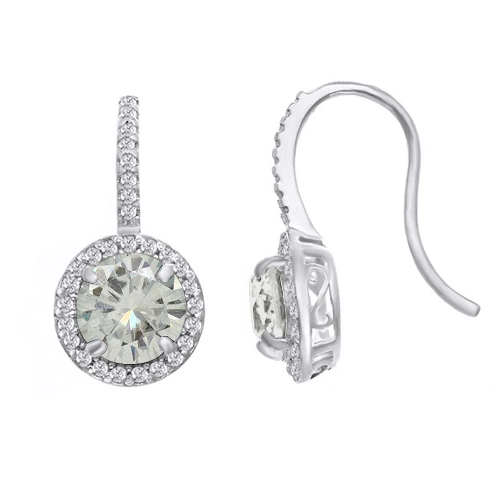 4.5 CT ROUND MOISSANITE 10K WHITE GOLD HOOK DANGLE EARRINGS