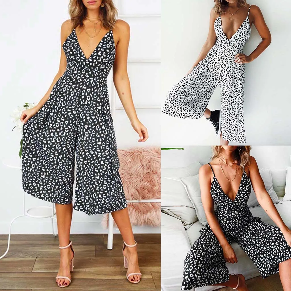 

Women Sleeveless Backless Printed High Waisted Wide Playsuits Beach Jumpsuit combinaison femme 2019 rompers womens jumpsuit