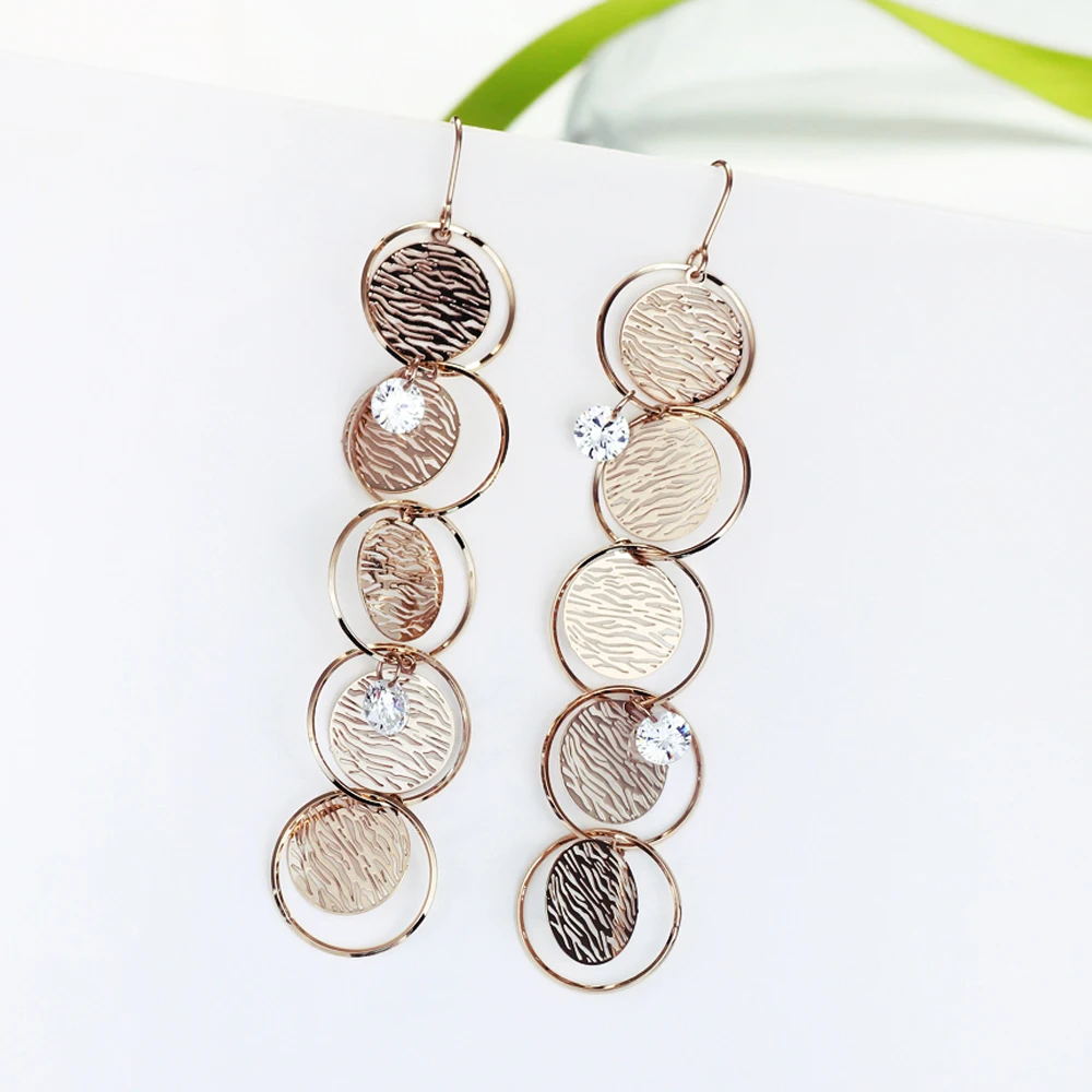

Double Fair Copper Metal String Circles Dangle Earrings For Women Wedding Party Classic Crystal Jewelry 2018 New DFE737
