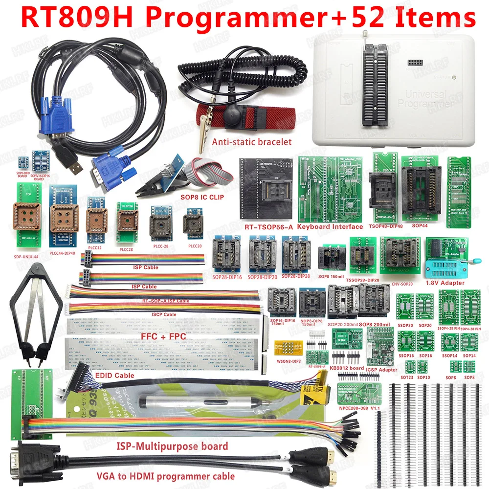 RT809H памяти на носителе EMMC-программирование NAND Flash+ 52 деталей+ TSOP56 TSOP48 SOP8 TSOP28 кабель EDID VGA в HDMI+ SOP8 Тесты зажим