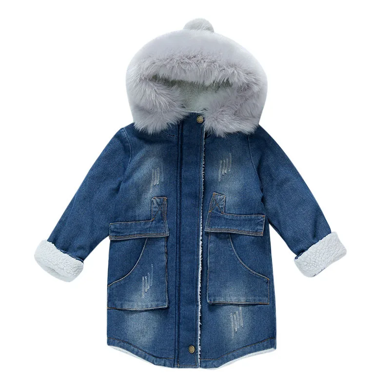 Kindstraum/ Детская плюшевая теплая одежда; зимние детские пальто с меховым капюшоном; модные джинсовые парки с карманами для девочек; RC1726