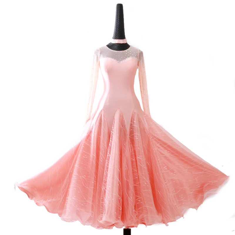 Розовые Бальные платья для танцев, женские платья для вальса, стандартное платье для танцев Танго, танцевальные костюмы, костюмы румбы, платье с блестками