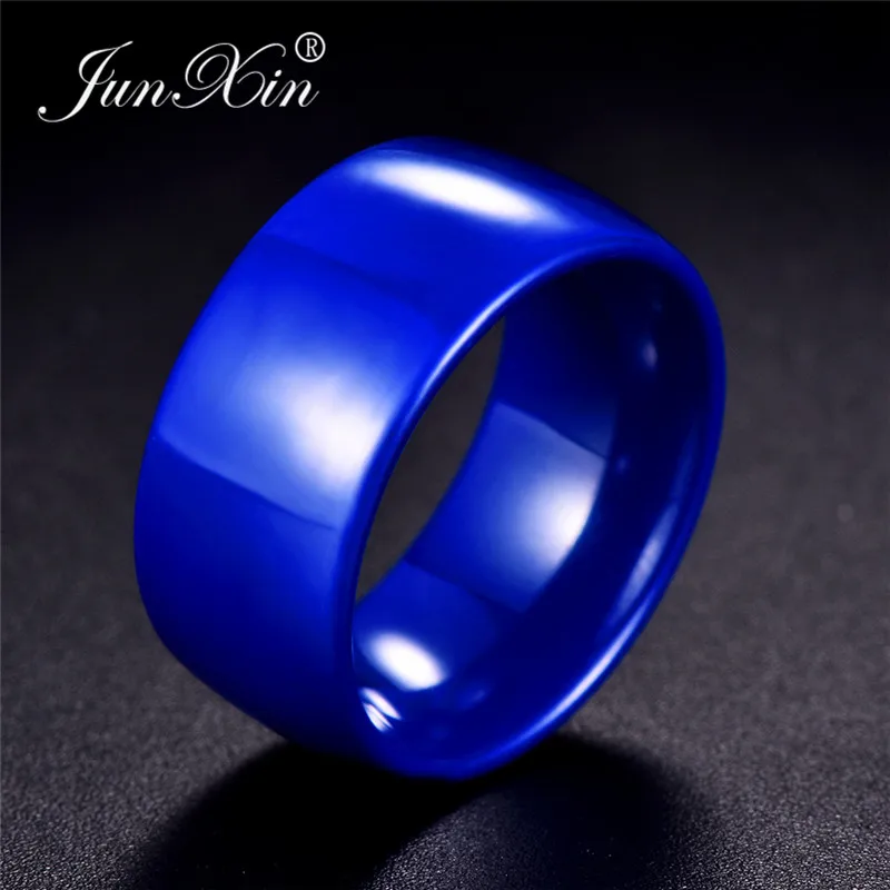 JUNXIN 2019 New Fashion Blue White Wide Ceramic Rings For Women Men Smooth Round Wedding Rings For Couples Minimalist Jewelry