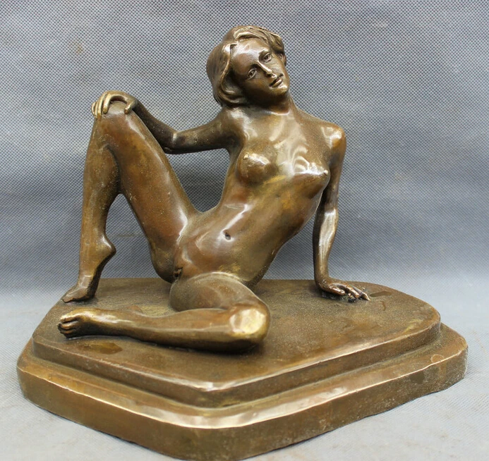 

S3096 10" Chinese Bronze Copper Carved Nude Sexy Woman Belle Beauty Statue Sculpture D0317