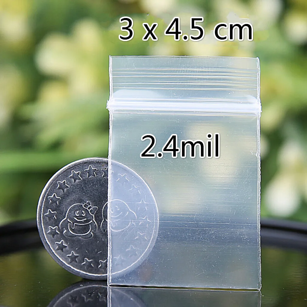 200pcs Mini Clear Zip Bag Poly Plastic Bag Recyclable Baggies for Coin Jewelry Sundries Storage Bag Travel Hiking Use - 2.4mil