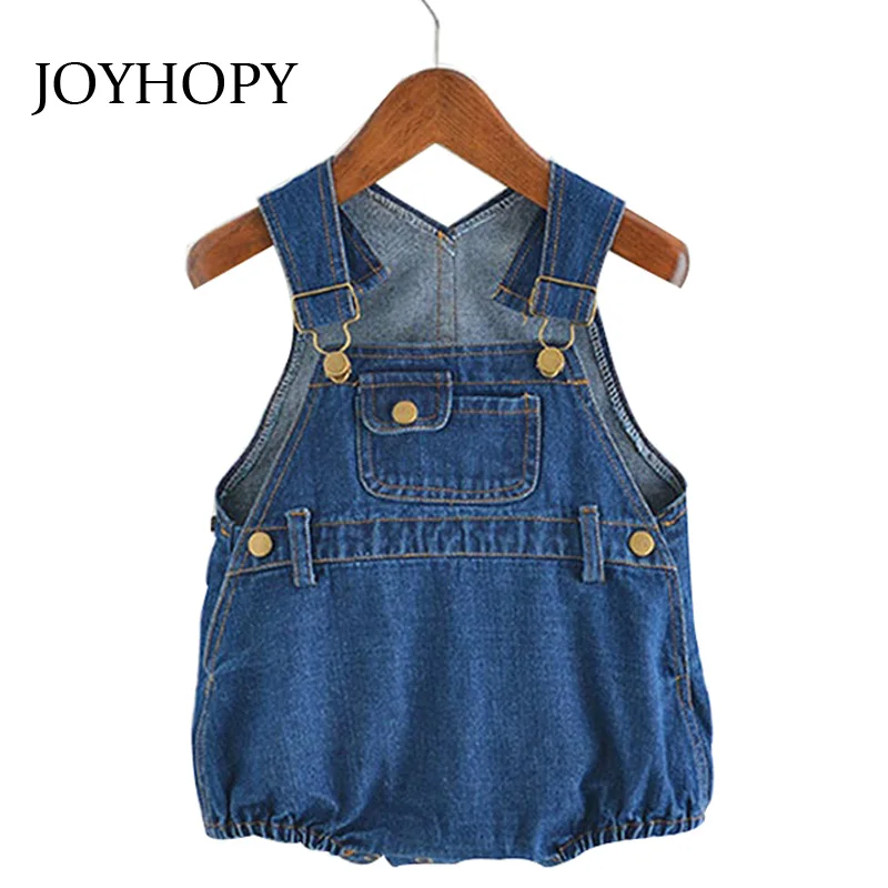 

JOYHOPY Children Clothings Spring Summer Toddler Baby Boy&girl Overalls Denim Button Rompers Kids Clothes