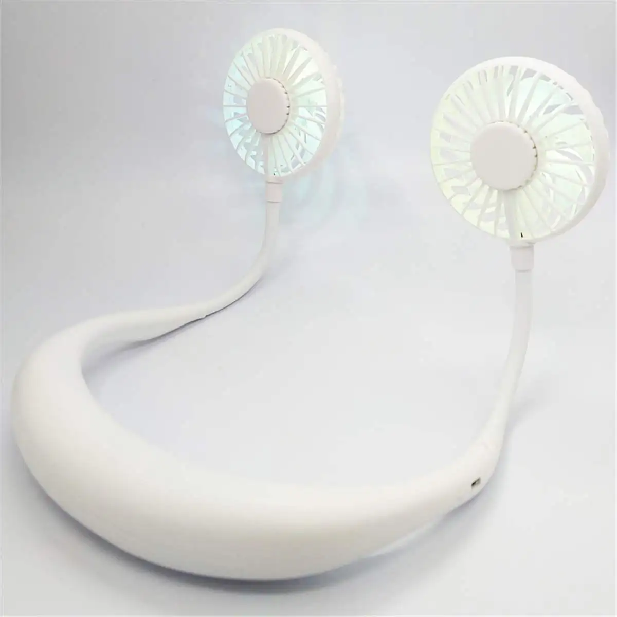 Светодиодный светильник для улицы, вентилятор для шеи, персональный портативный мини-вентилятор с двойной головкой, USB Перезаряжаемый охладитель воздуха для спорта - Color: White
