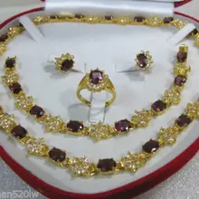 Комплект украшений из натурального день розовый фиолетовый желтое золото Цепочки и ожерелья браслет серьги кольцо Fine покрытием золото свадебные широкими королева