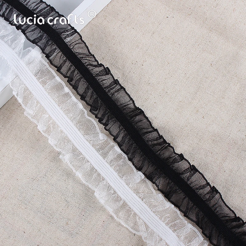 

5Yards 25mm Black/White Elastic Fold Lace Ribbon Fabric Trim Organza Sewing Clothing Dress DIY Decoration Accessories R0802