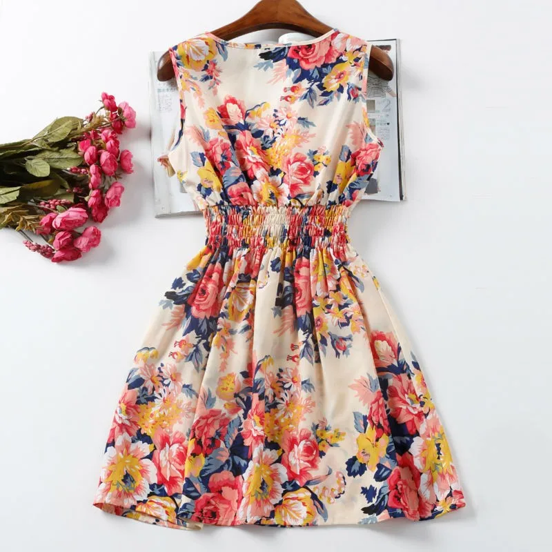 Buy Cheap Women Sexy Chiffon Dress Sleeveless Sundress Beach Floral Tank Mini Dresses Vestido