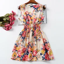 Women Sexy Chiffon Dress Sleeveless Sundress Beach Floral Tank Mini Dresses Vestido