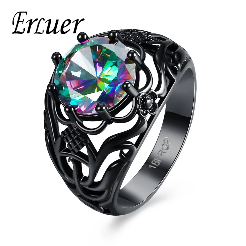 

ERLUER fashion Rings For Women girl Hollow classic black Colorful Zircon Crystal Ring Annivesray Party Jewelry Friend gifts