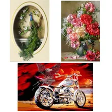 Полный Круглый бриллиант алмазная живопись 5D «сделай сам» "мотоцикл" Вышивка крестом 3D украшения дома Павлин, цветок 40x60 см