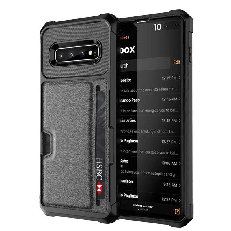 

For Samsung Galaxy S10 Plus S10e PU Leather Back Cover Wallet Card Slot Shockproof Car Holder Magnetic Absorption Case Cover