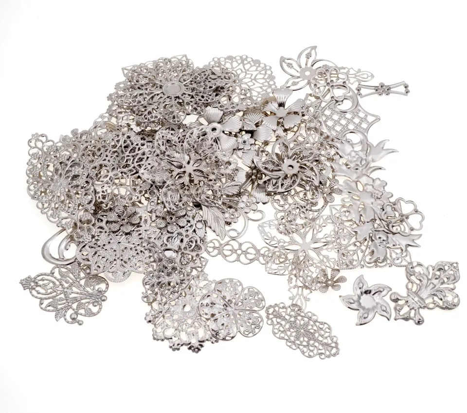 

Free shipping! 30Pcs White K Mixed Metal Filigree Wraps Connectors Metal Crafts Gift Decoration DIY