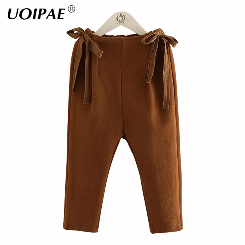 

UOIPAE Kids Girls Leggings Autumn 2018 Casual Bow Solid Harem Pants Kids Waist Elastic Thick Simple Children Clothing B0863