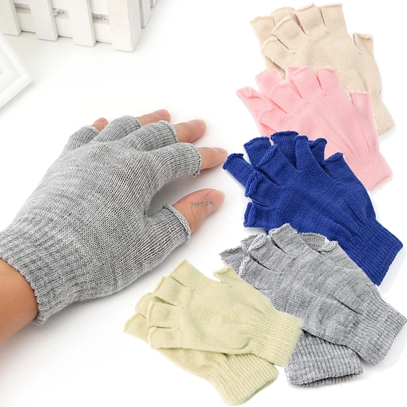 Women Men Thin Elastic Fingerless Gloves Half Finger Knitted Stretch