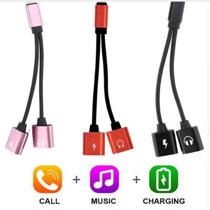 

Double jack Audio Adapter for iphone 7/8/X Plus,iOS 12 Charging Music Call For Original 8 pin Headphone Audio Adapter Converter